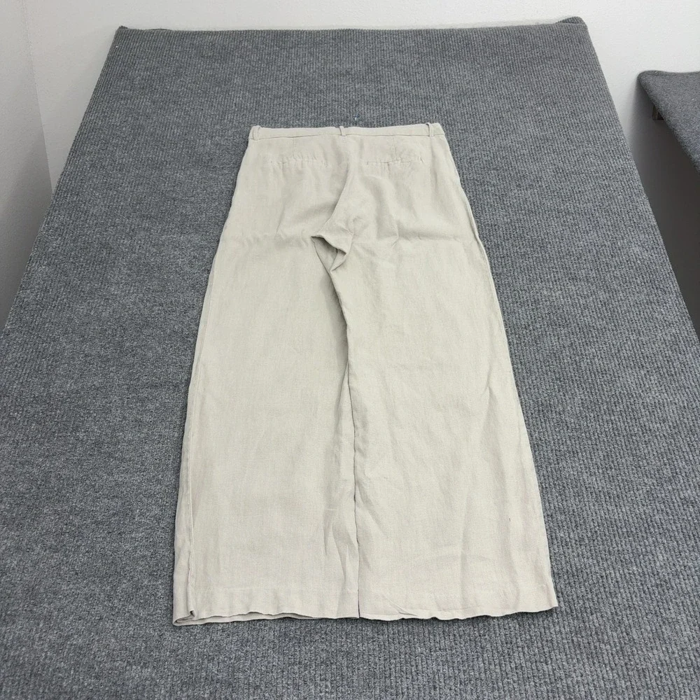 Mango Pants Womens 7 Beige Linen Pleated Wide Leg Minimalist Casual Summer